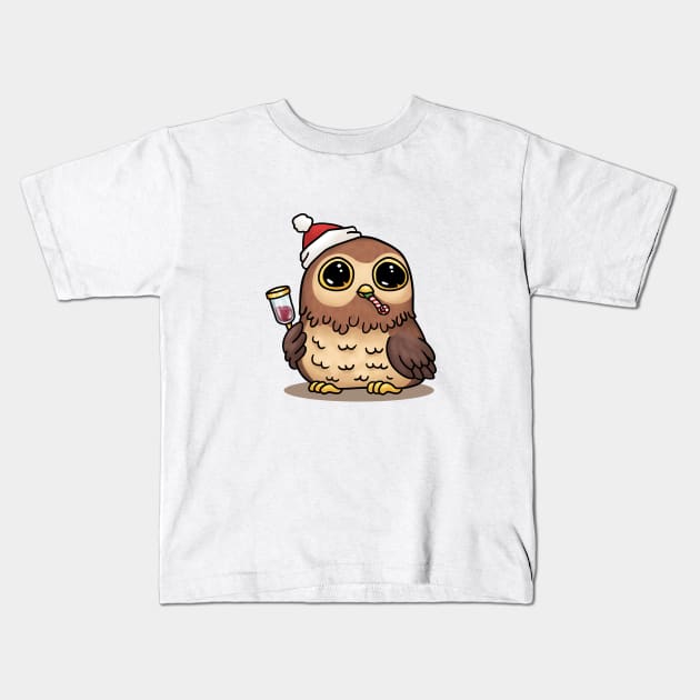 Christmas Owl with Wine Kids T-Shirt by Takeda_Art